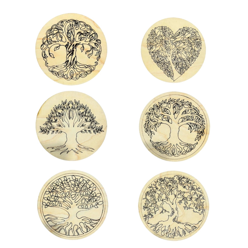 Set of 6 Tree of Life Designed Coasters with Stand | Elite Engraving Works