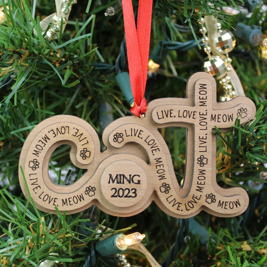 Cat Word Wood Ornament | Elite Engraving Works